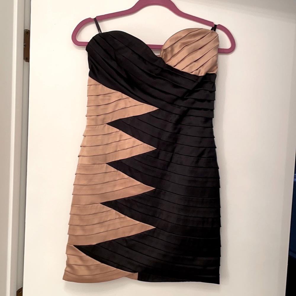 Strapless Bebe Black and Dark Gold Dress Medium